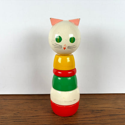 Vintage Stapelfiguur houten kat
