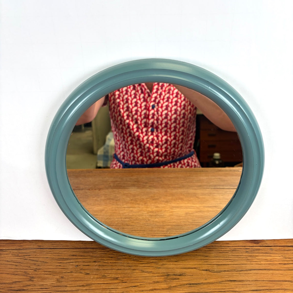 Vintage ronde spiegel blauw grijs