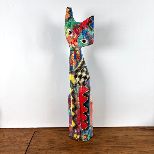 Vintage grote houten gekleurde kat