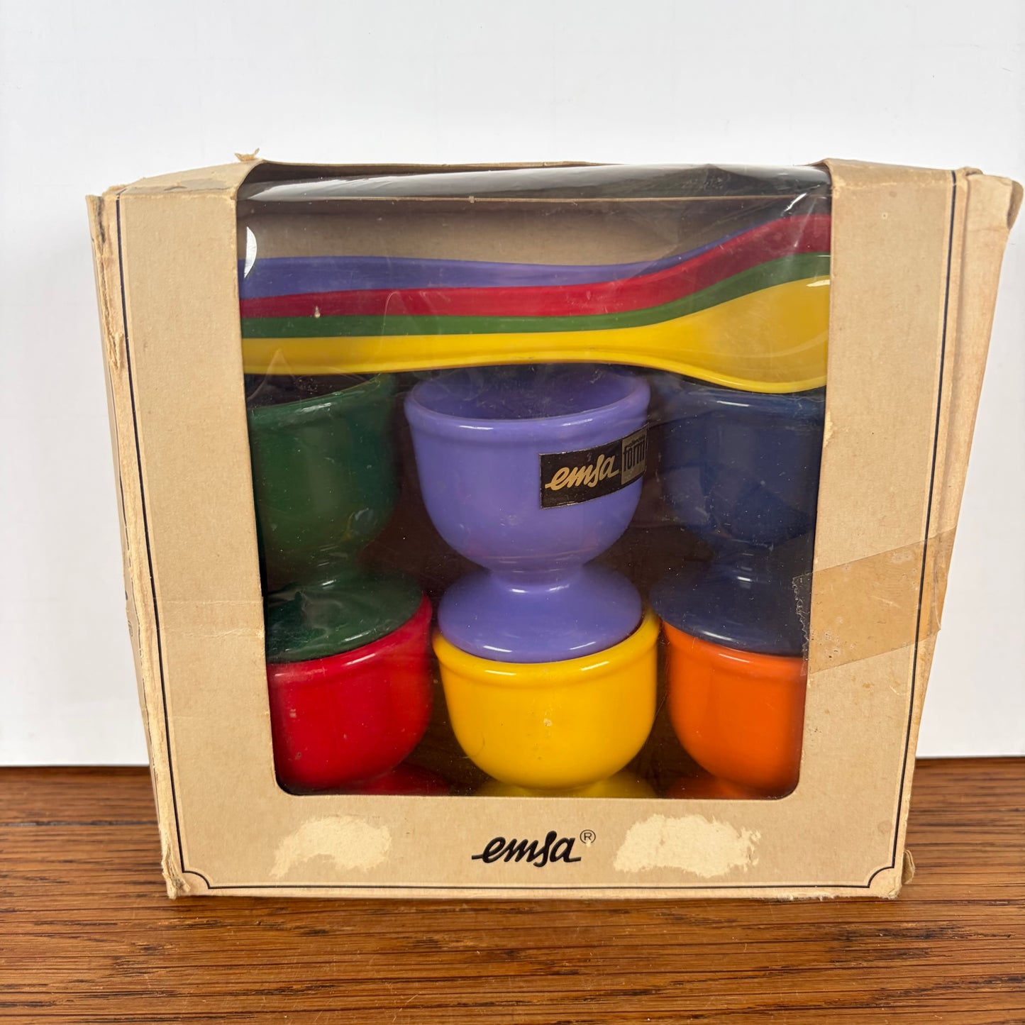 Vintage Emsa eierdopjes met lepeltjes