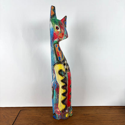 Vintage grote houten gekleurde kat