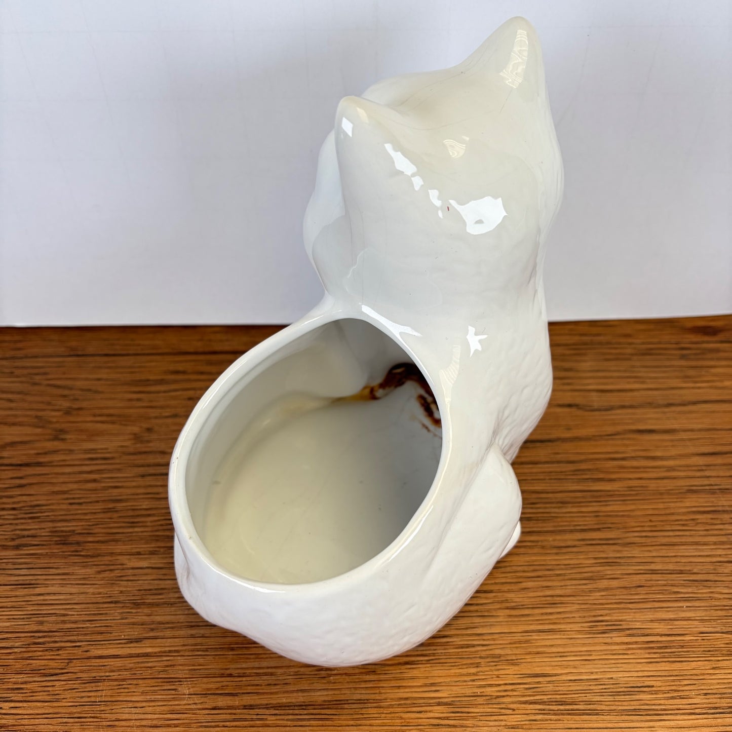 Vintage witte bloempot kat