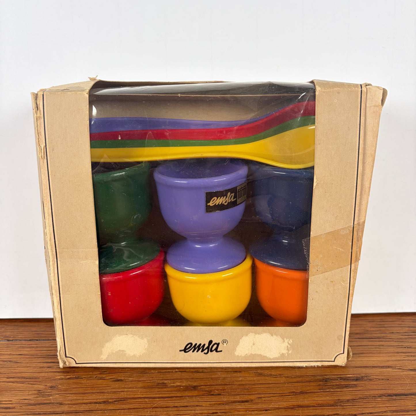 Vintage Emsa eierdopjes met lepeltjes