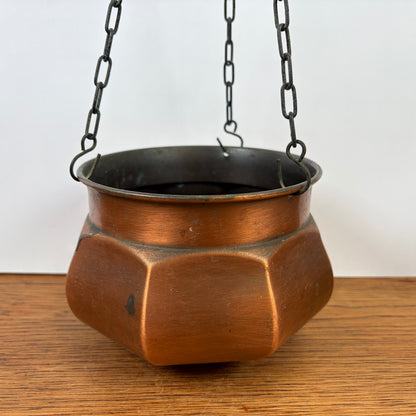 Vintage koperen hangbloempot veelhoekig