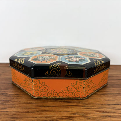 Vintage 8 hoekig blikje bloemen