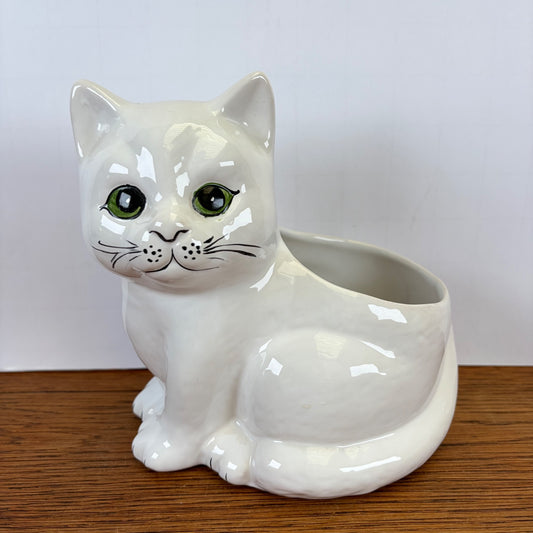 Vintage witte bloempot kat