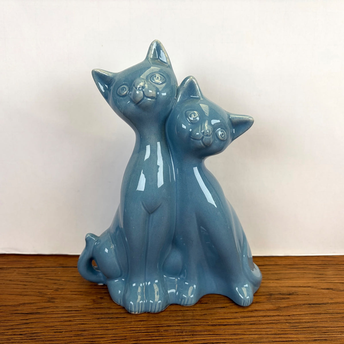 Vintage keramiek kattenbeeld blauw