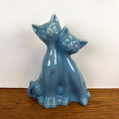 Vintage keramiek kattenbeeld blauw