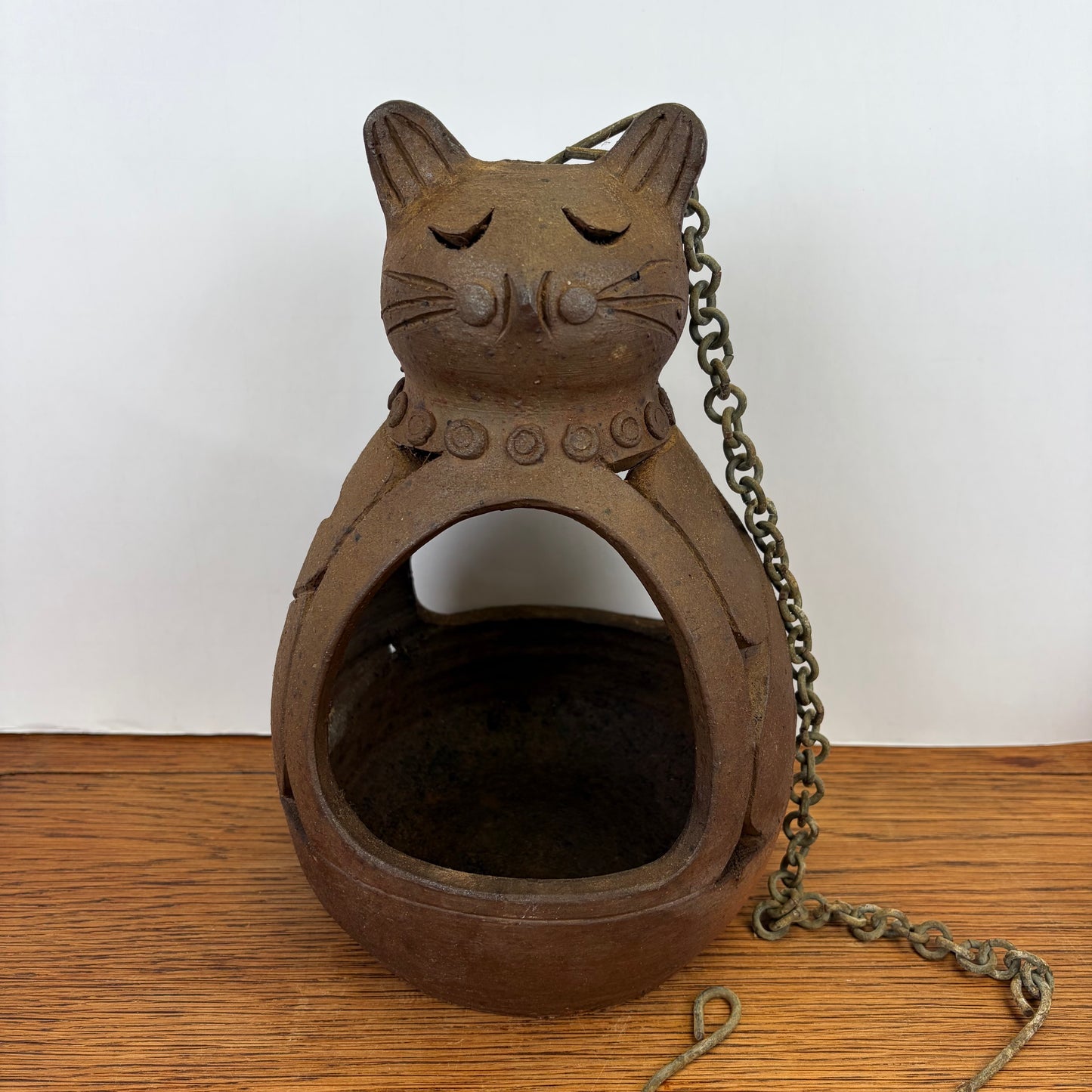Vintage hangbloempot kat