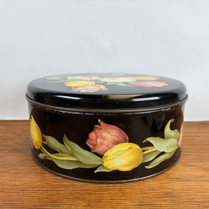 Vintage rond blik IRA tulpen zwart