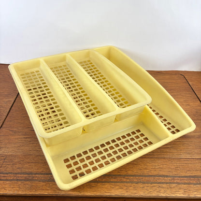 Vintage plastic dubbele bestekbak geel