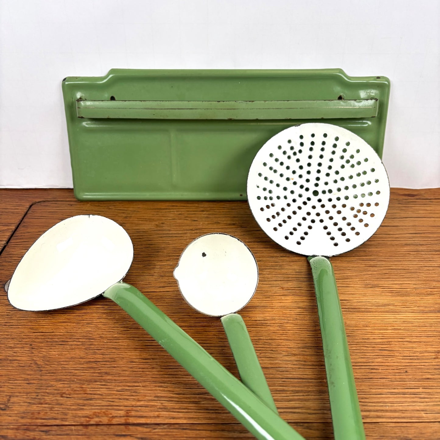 Vintage emaille lepelrek groen