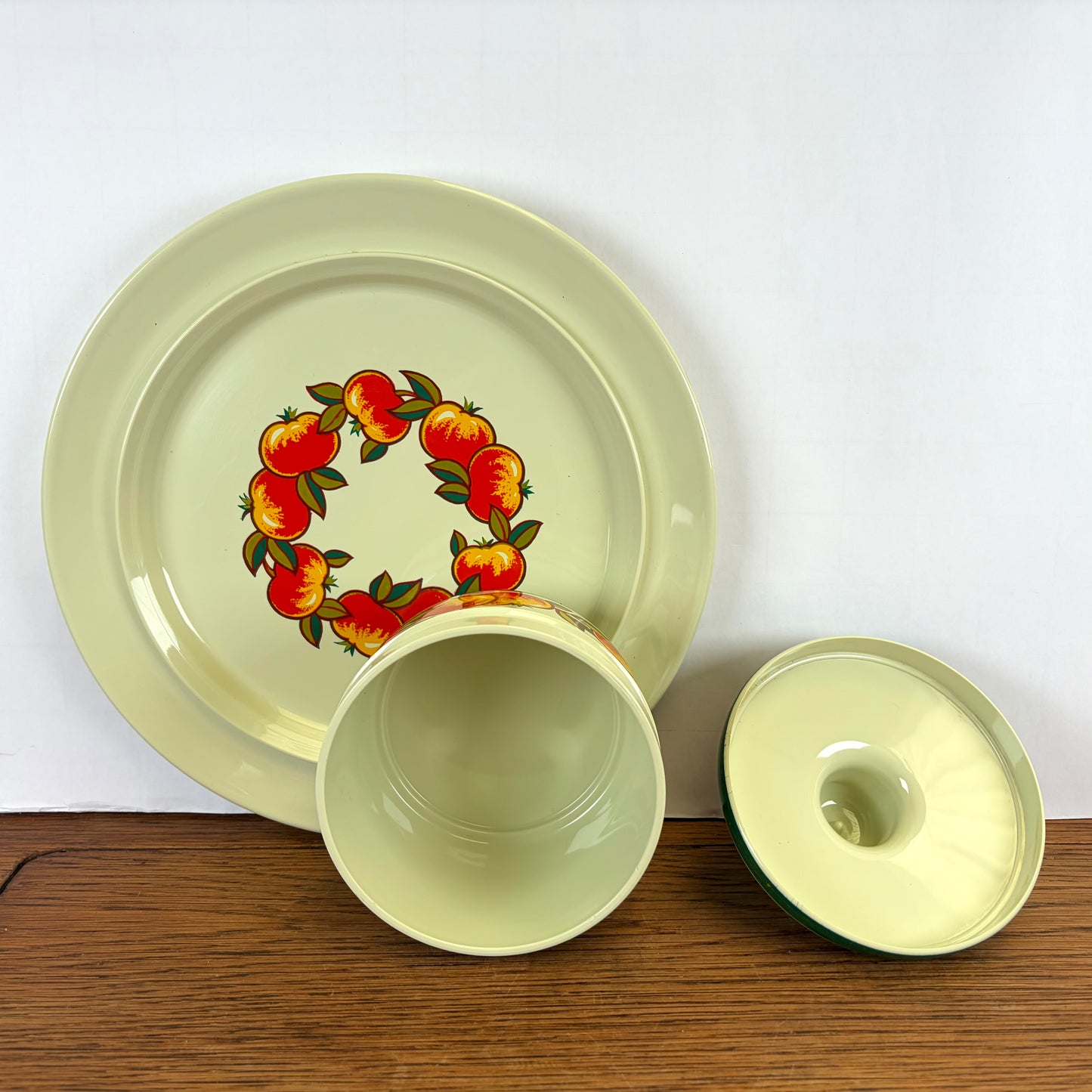 Vintage Emsa bord en potje appelmotief