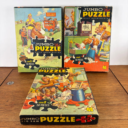 Vintage Jumbo puzzels apen, set van 3