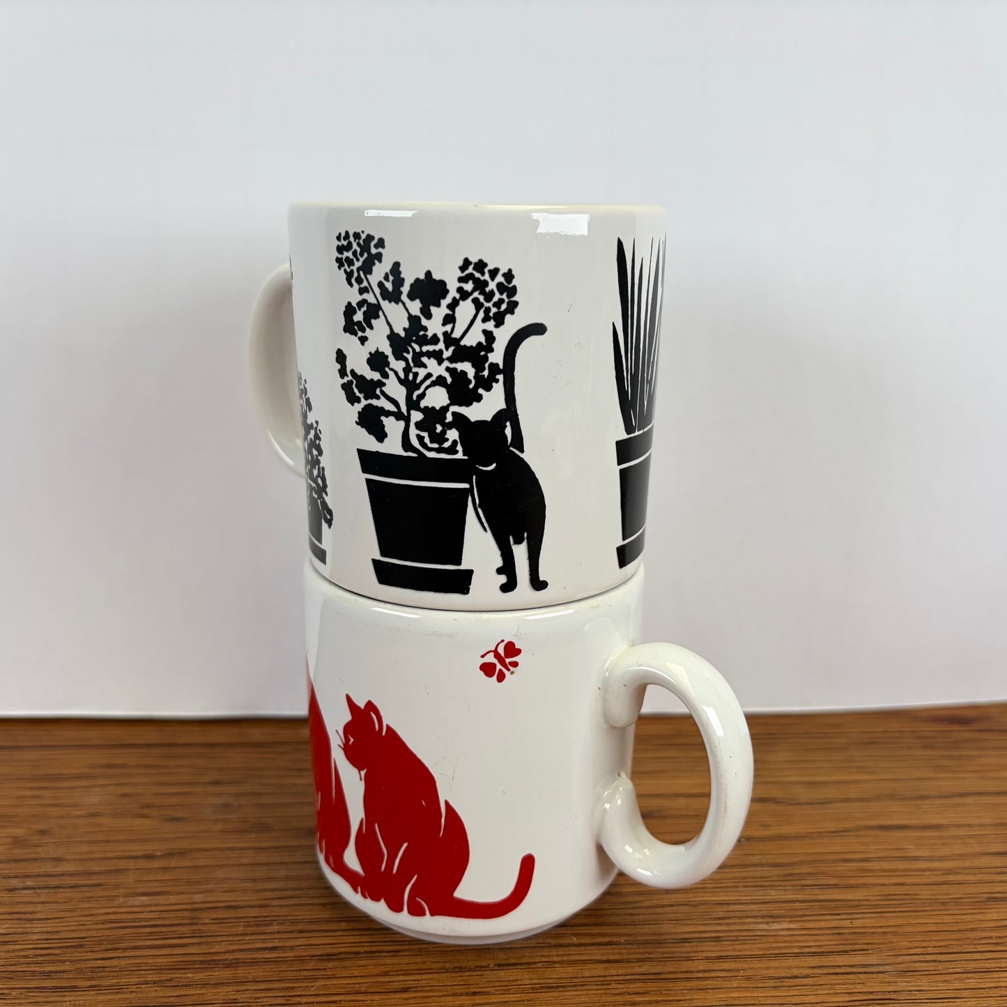 Vintage katten mokken rood zwart