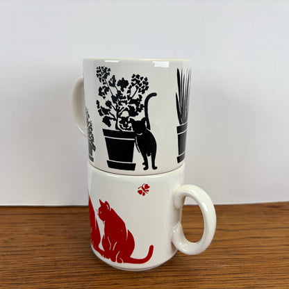 Vintage katten mokken rood zwart