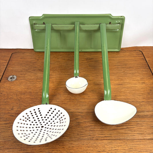 Vintage emaille lepelrek groen