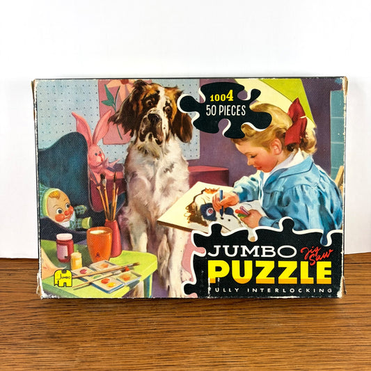 Vintage Jumbo puzzel meisje met hond 50 stukjes