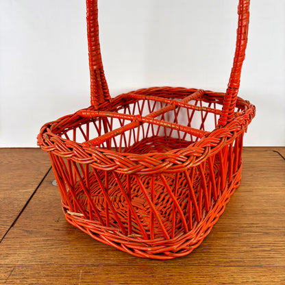 Vintage oranje rieten flessenrek