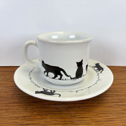 Vintage kop en schotel zwarte katten