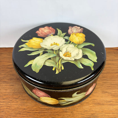 Vintage rond blik IRA tulpen zwart