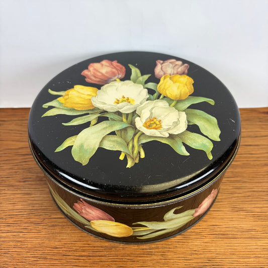 Vintage rond blik IRA tulpen zwart