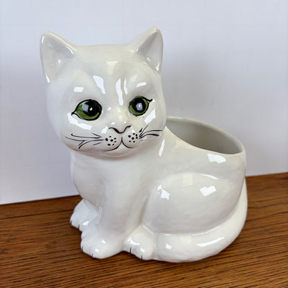 Vintage witte bloempot kat