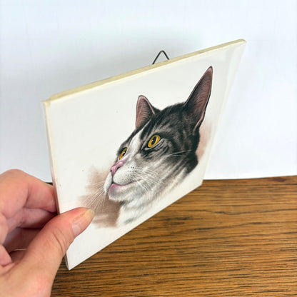 Vintage tegel kat zwart wit