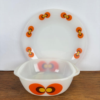 Vintage Jena glas schaal en bord Pauwenoog