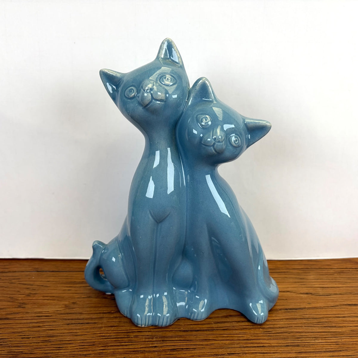 Vintage keramiek kattenbeeld blauw