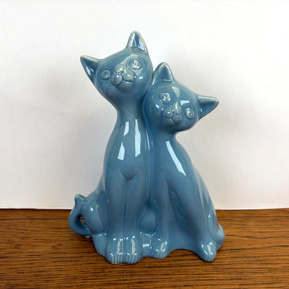 Vintage keramiek kattenbeeld blauw