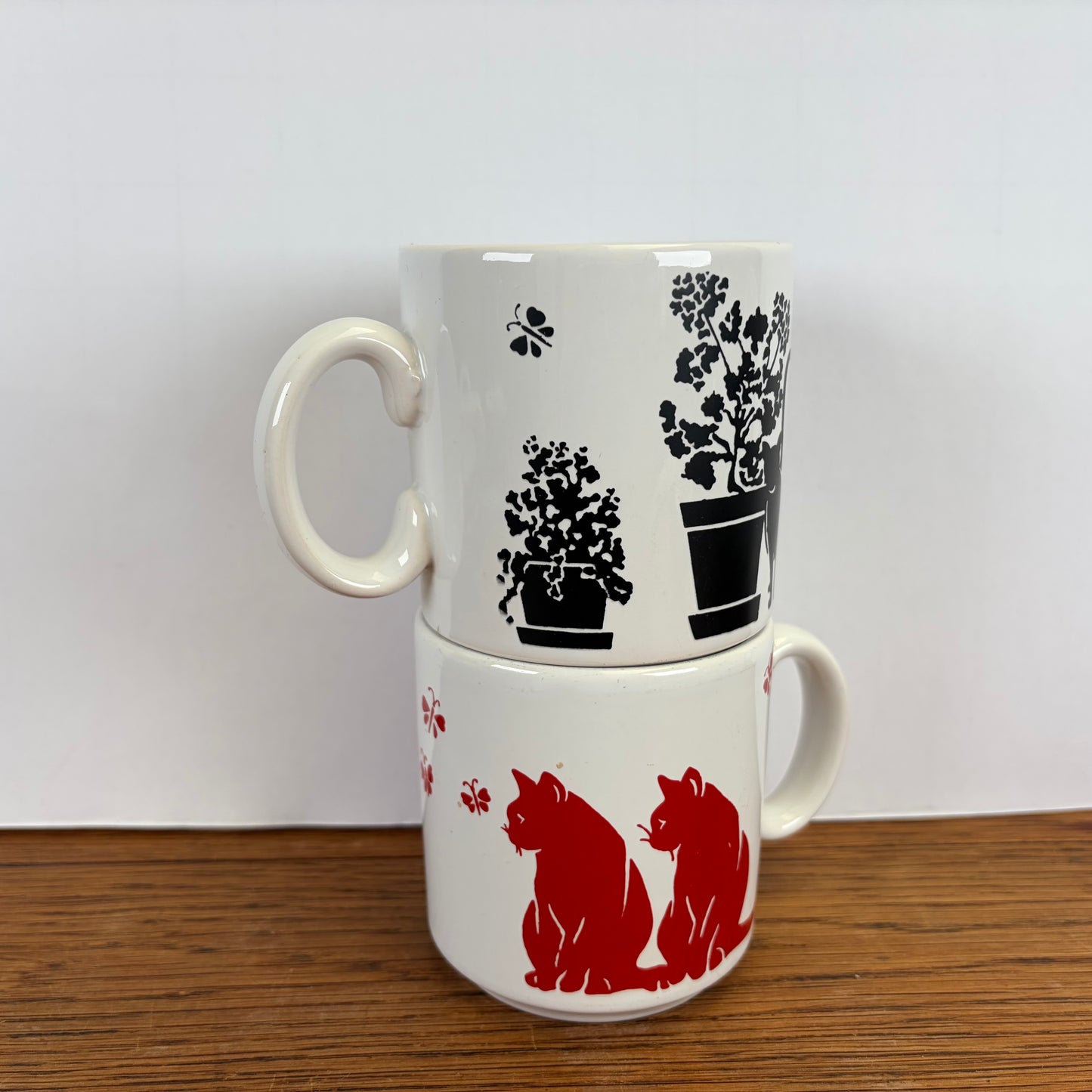 Vintage katten mokken rood zwart