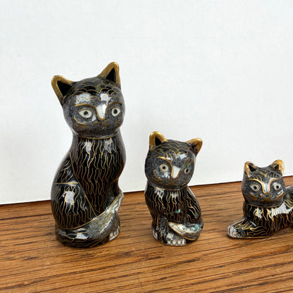 Vintage set van 3 cloisonné katjes