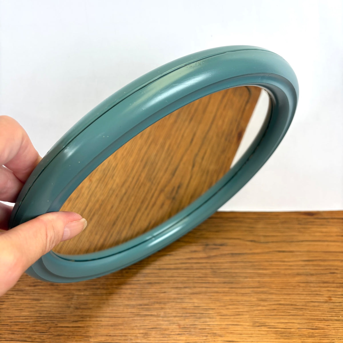 Vintage ronde spiegel blauw grijs