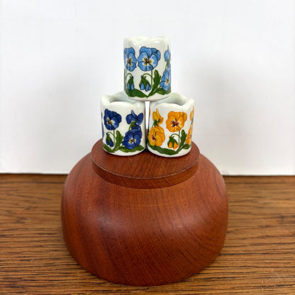 Vintage 3 porseleinen kandelaartjes viooltjes