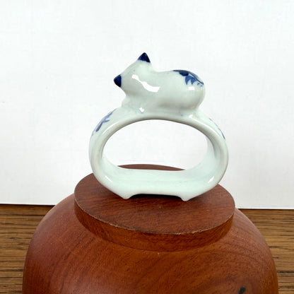 Vintage porseleinen servetring kat blauw wit
