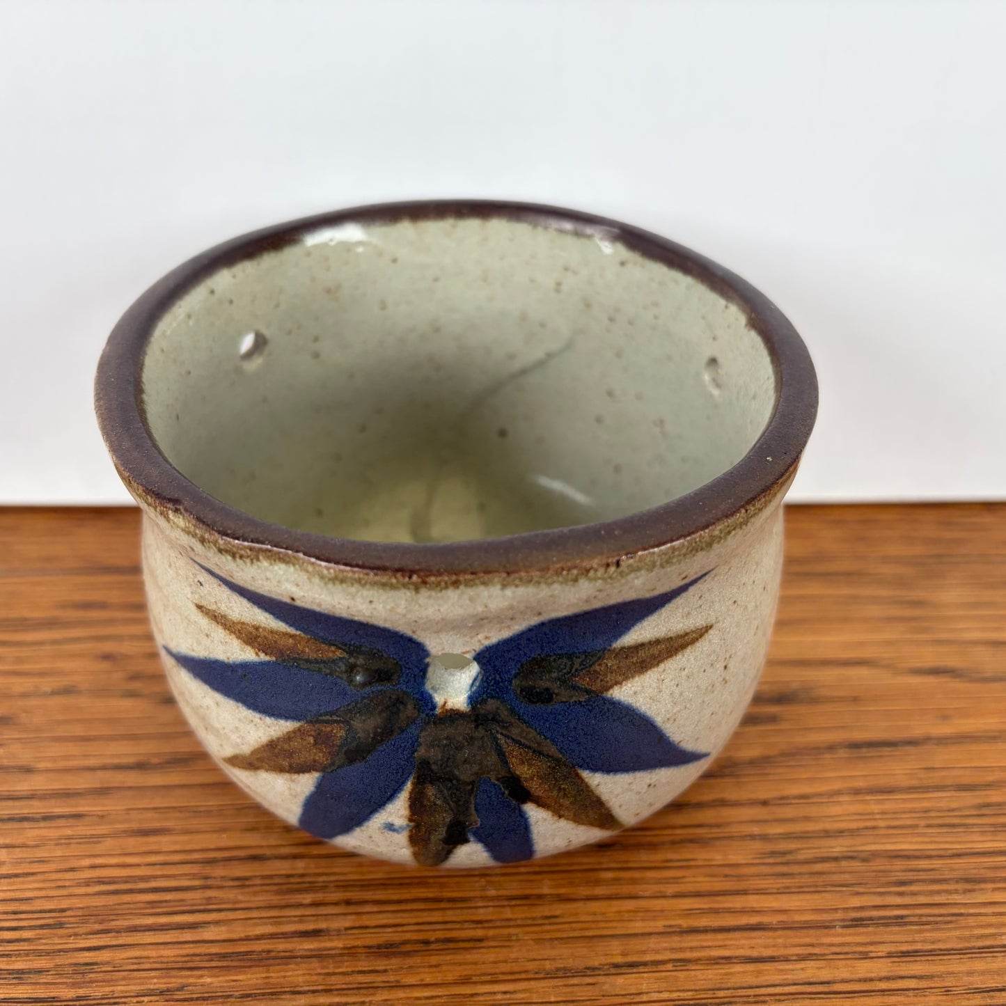 Vintage hangbloempot blauw bruin