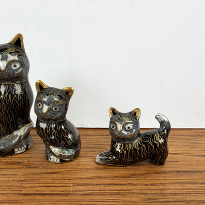 Vintage set van 3 cloisonné katjes