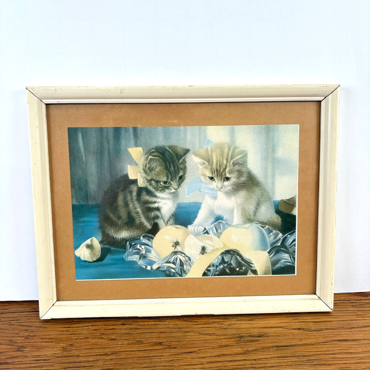 Vintage schilderijtje met 2 kittens fruitschaal