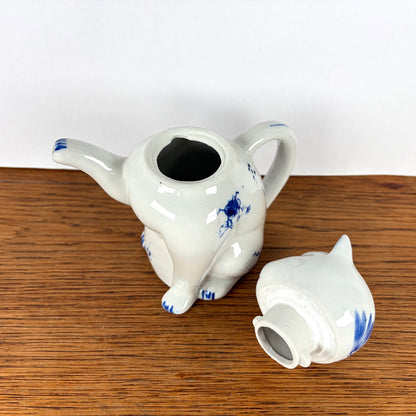 Vintage theepot kat blauw wit