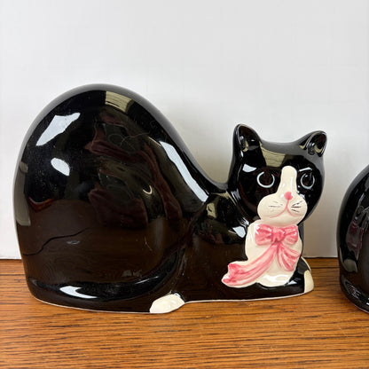 Vintage katten zwart-wit met roze strikje