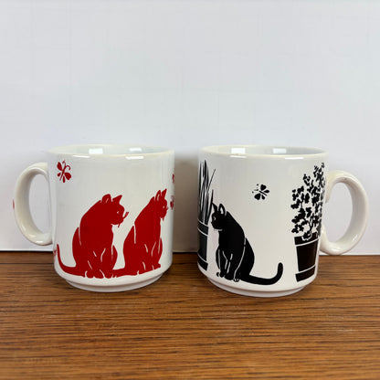 Vintage katten mokken rood zwart