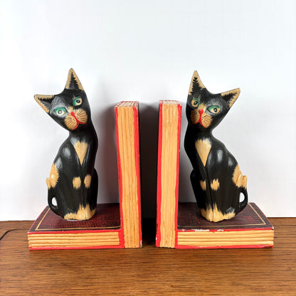 Vintage houten boekensteunen katten