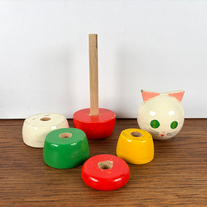 Vintage Stapelfiguur houten kat