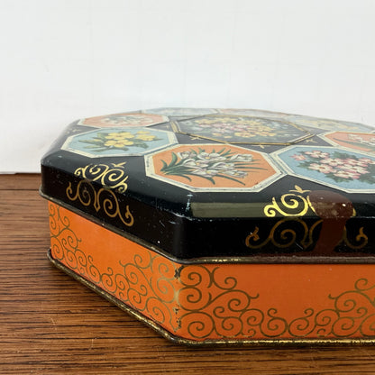 Vintage 8 hoekig blikje bloemen