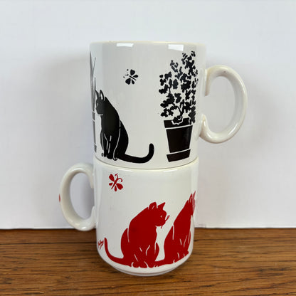Vintage katten mokken rood zwart