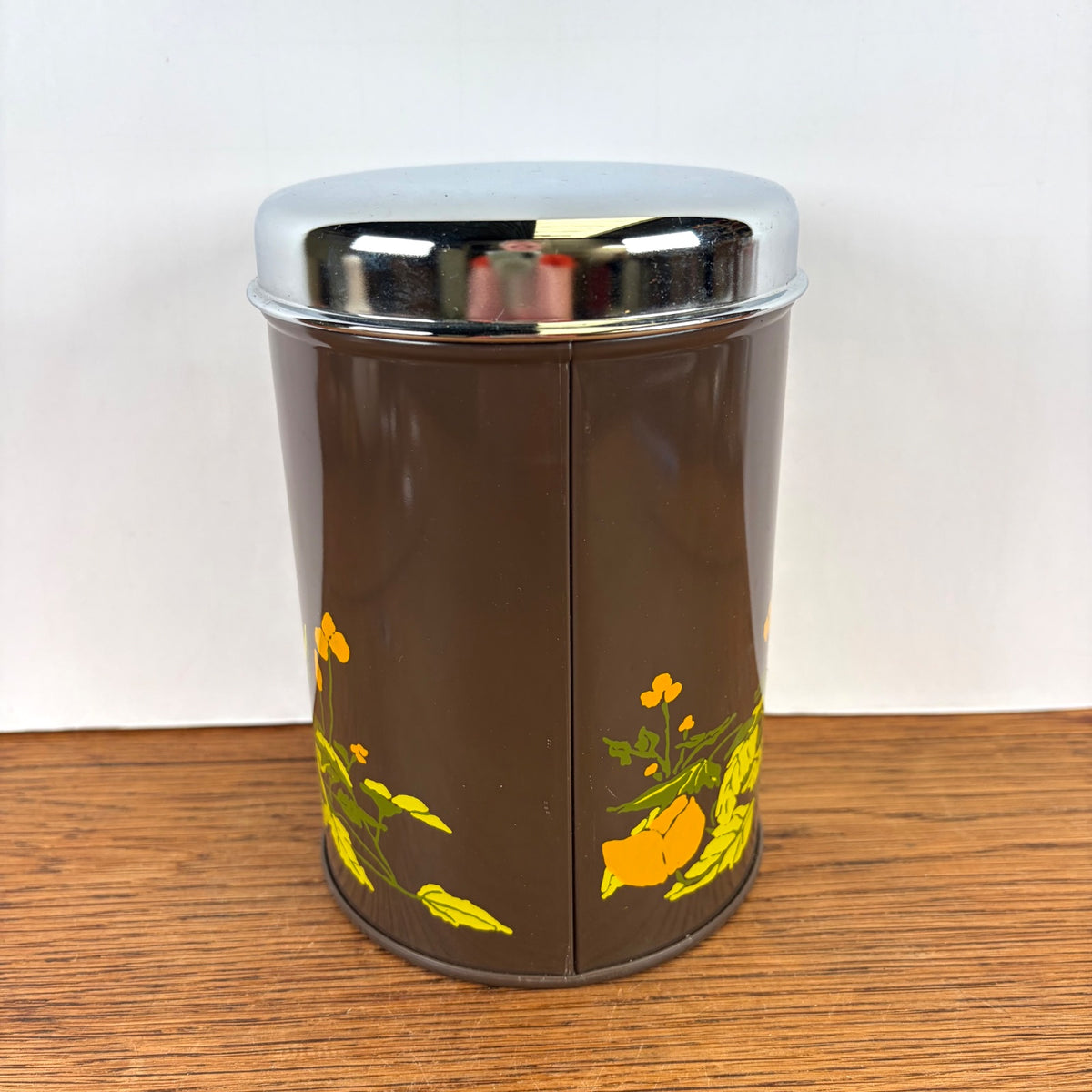 Vintage Brabantia theeblik boterbloem bruin