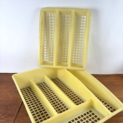 Vintage plastic dubbele bestekbak geel