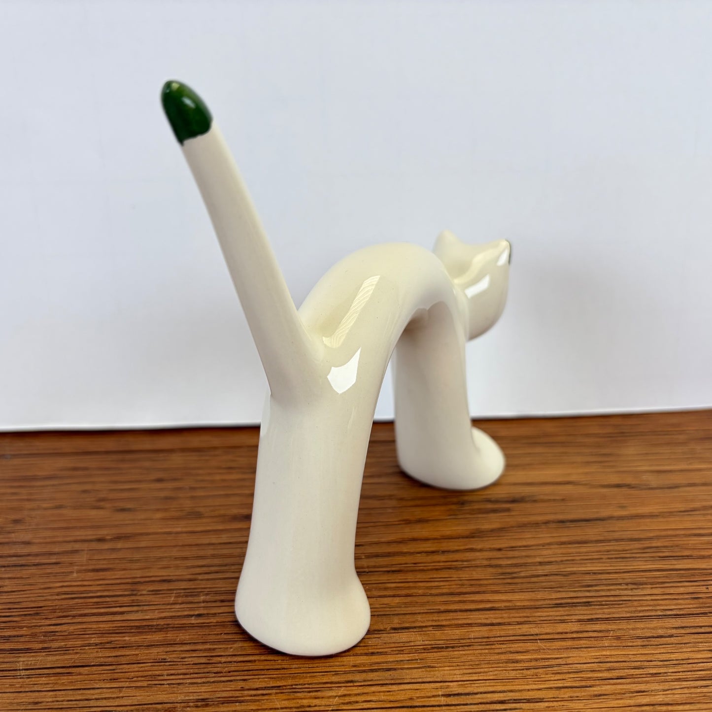 Vintage Naaman kat wit met groene accenten