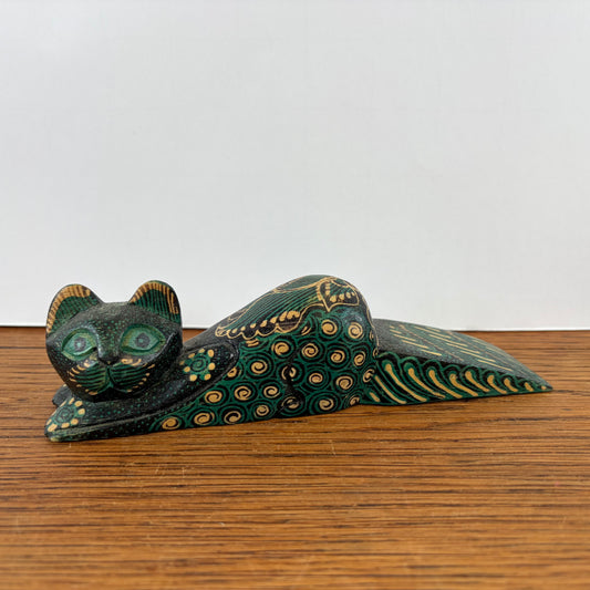 Houten deurstopper liggende kat